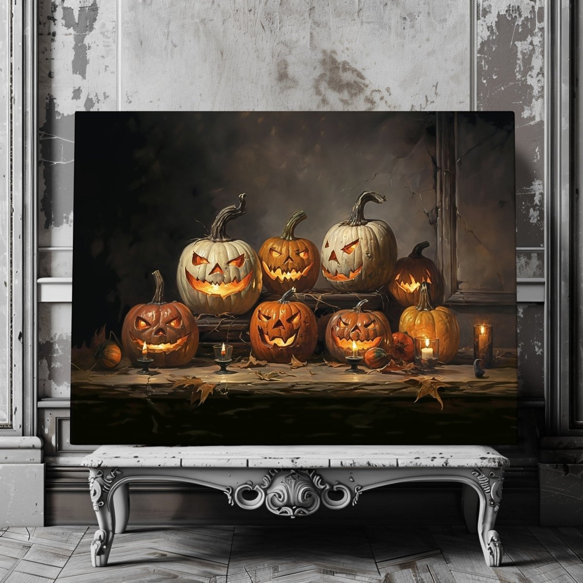 Jack - o - Lantern Halloween Canvas Print - Spooky Decor, Rustic Fall, Whimsigoth Decor - Everything Pixel