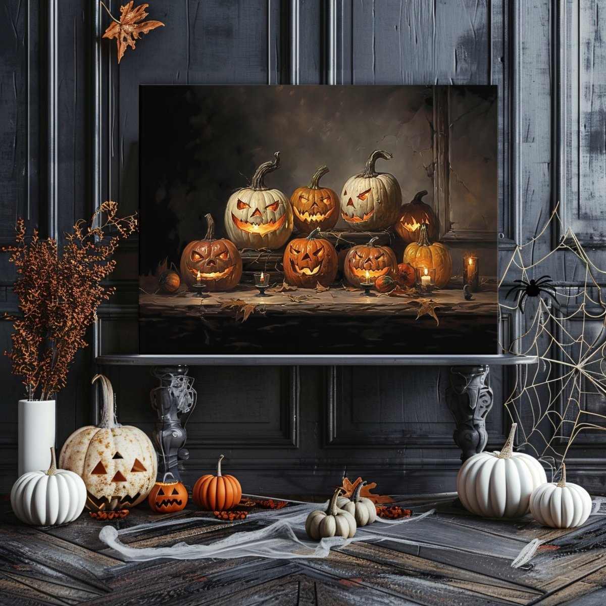 Jack - o - Lantern Halloween Canvas Print - Spooky Decor, Rustic Fall, Whimsigoth Decor - Everything Pixel