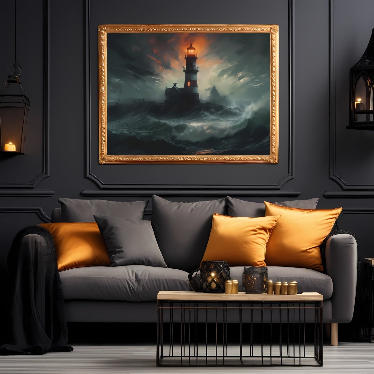 Lighthouse in Stormy Sea Gothic Wall Art Paper Poster Prints Vintage Seascape Painting Dark Academia Print Dark Aesthetic Room Decor Nautical Artwork - Everything Pixel
