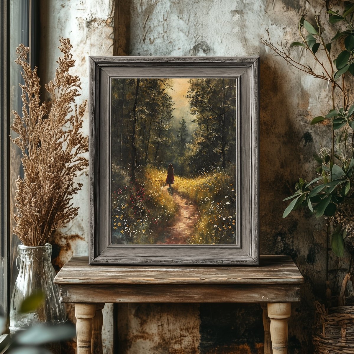 Little Red Riding Hood in Spring Woodland - Vintage Wall Art Print - Everything Pixel