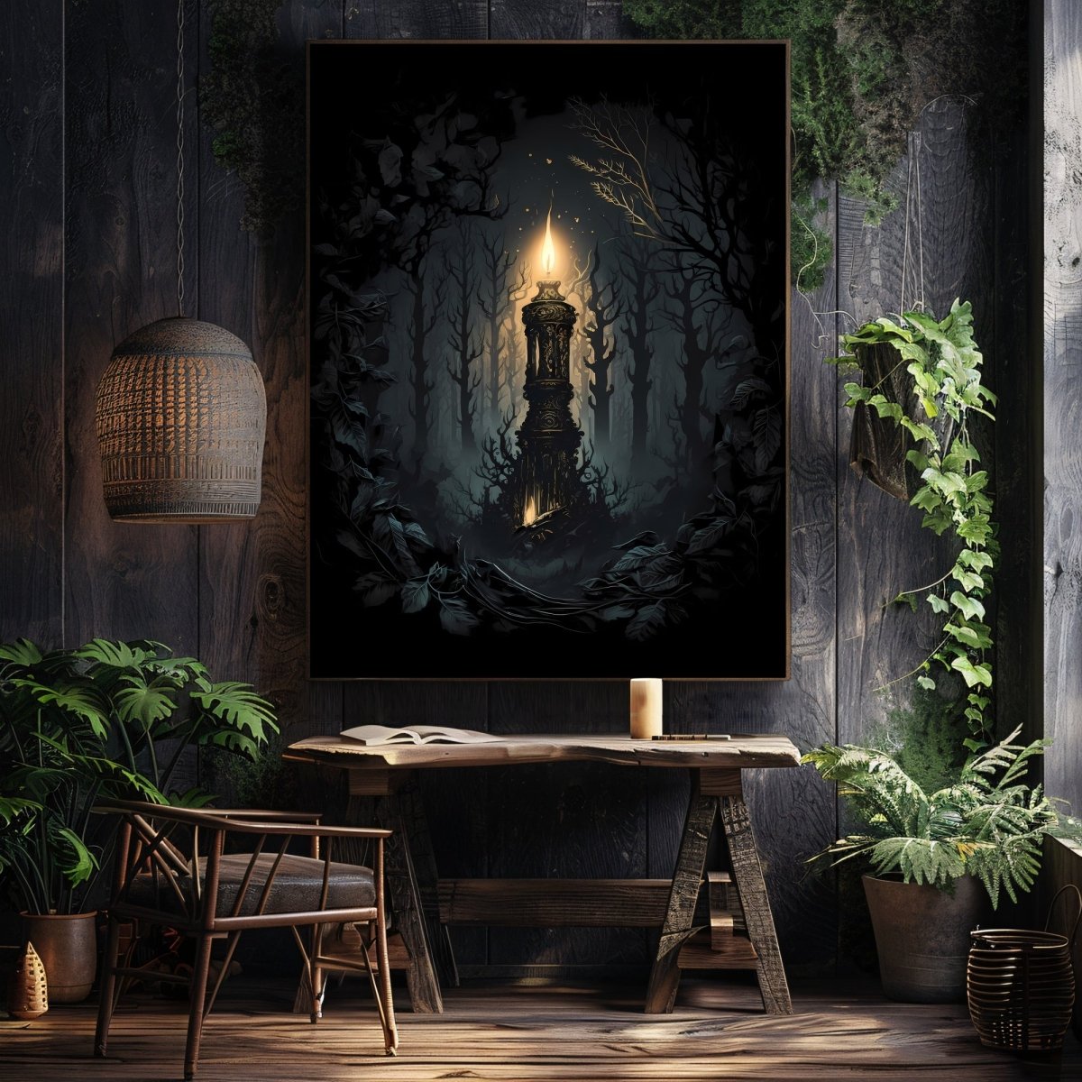 Magic Candle in Woodland Gothic Wall Art Dark Fairycore Paper Poster Prints Gothic Artwork Witchy Decor Dark Cottagecore Mystical Artwork Goblincore Print - Everything Pixel