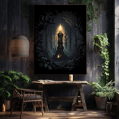 Magic Candle in Woodland Gothic Wall Art Dark Fairycore Paper Poster Prints Gothic Artwork Witchy Decor Dark Cottagecore Mystical Artwork Goblincore Print - Everything Pixel
