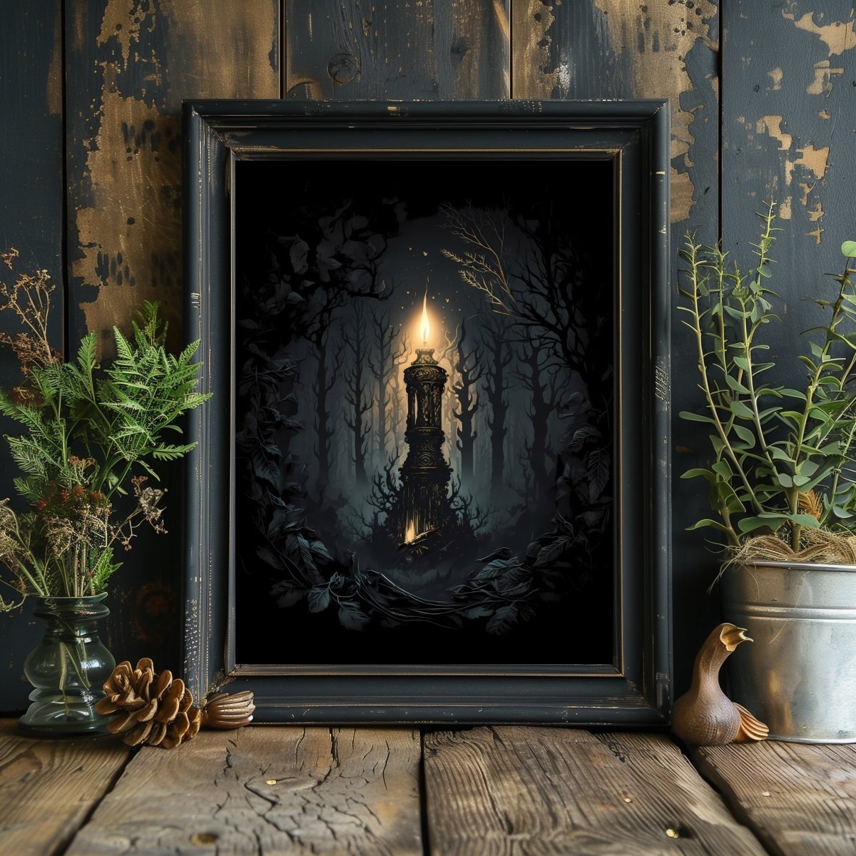 Magic Candle in Woodland Gothic Wall Art Dark Fairycore Paper Poster Prints Gothic Artwork Witchy Decor Dark Cottagecore Mystical Artwork Goblincore Print - Everything Pixel