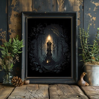 Magic Candle in Woodland Gothic Wall Art Dark Fairycore Paper Poster Prints Gothic Artwork Witchy Decor Dark Cottagecore Mystical Artwork Goblincore Print - Everything Pixel