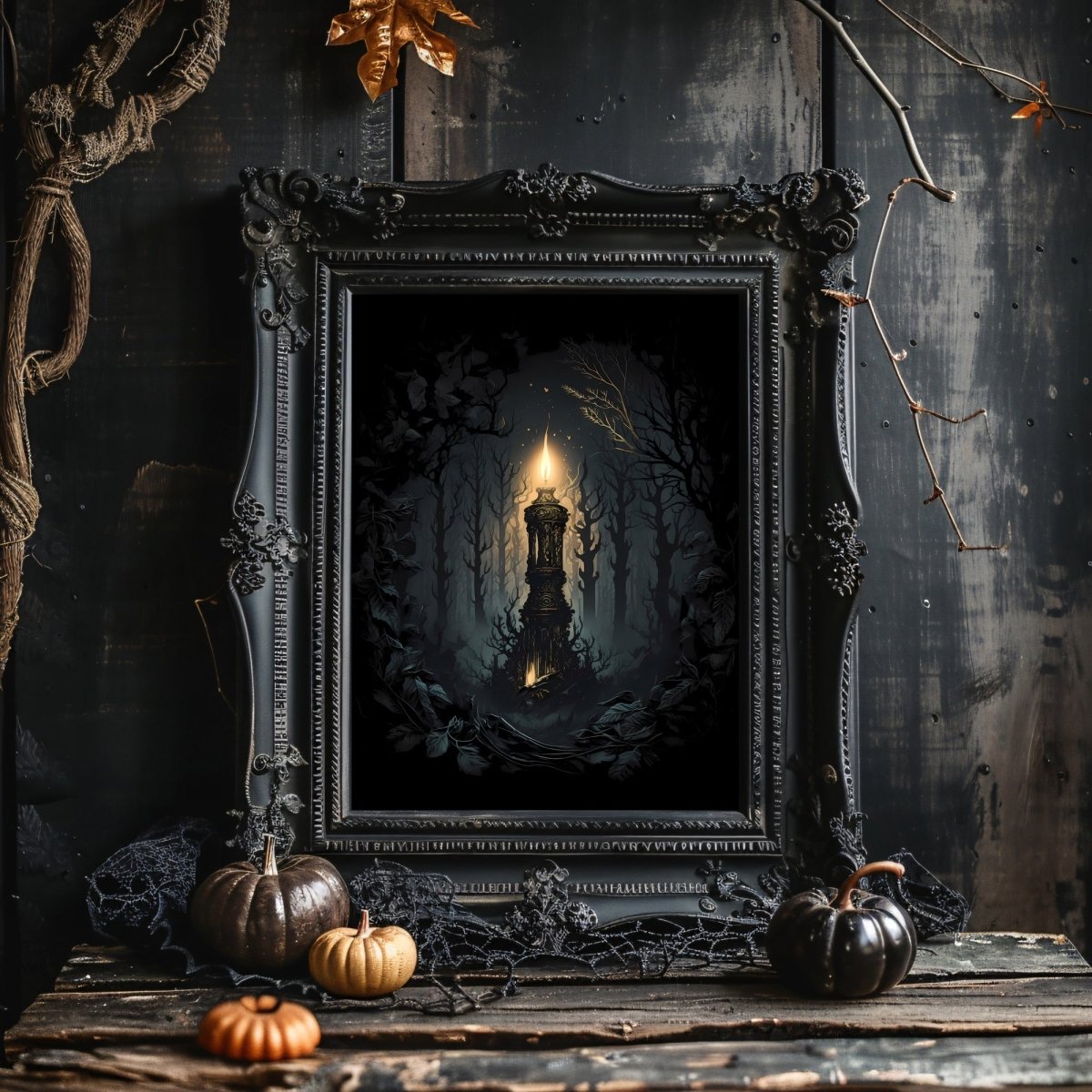 Magic Candle in Woodland Gothic Wall Art Dark Fairycore Paper Poster Prints Gothic Artwork Witchy Decor Dark Cottagecore Mystical Artwork Goblincore Print - Everything Pixel