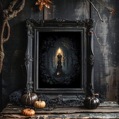 Magic Candle in Woodland Gothic Wall Art Dark Fairycore Paper Poster Prints Gothic Artwork Witchy Decor Dark Cottagecore Mystical Artwork Goblincore Print - Everything Pixel