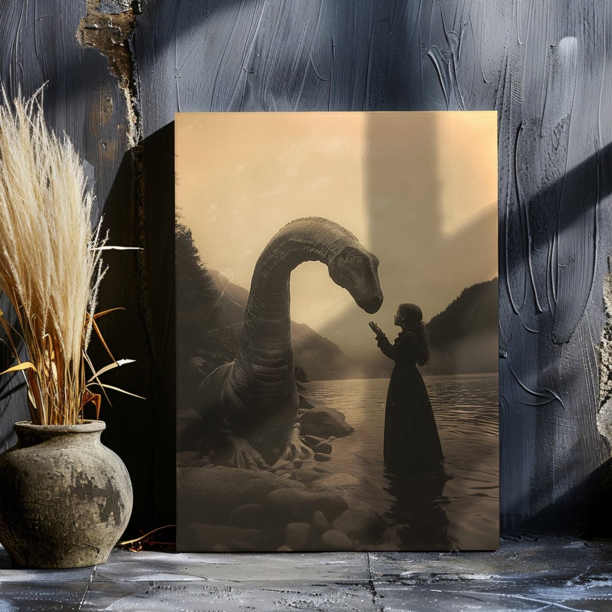 Magical Encounter with Nessie Canvas Print - Vintage Loch Ness Photography - Everything Pixel