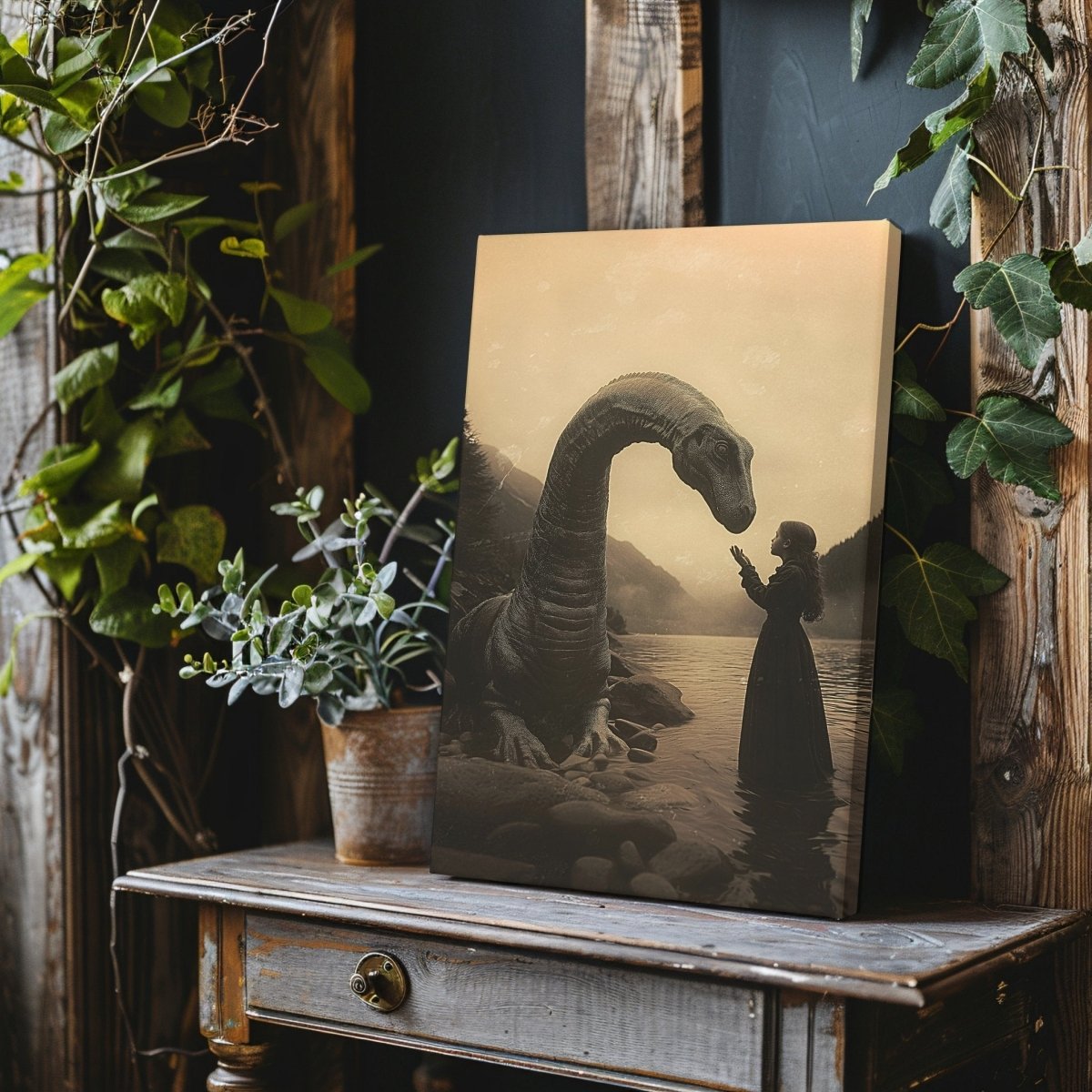 Magical Encounter with Nessie Canvas Print - Vintage Loch Ness Photography - Everything Pixel