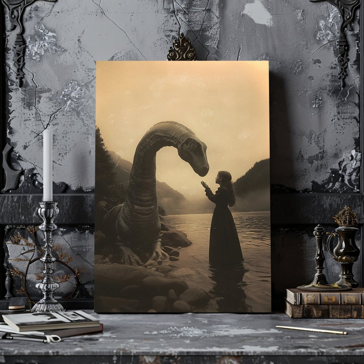 Magical Encounter with Nessie Canvas Print - Vintage Loch Ness Photography - Everything Pixel