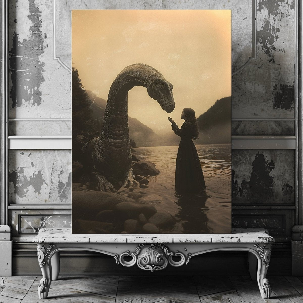 Magical Encounter with Nessie Canvas Print - Vintage Loch Ness Photography - Everything Pixel