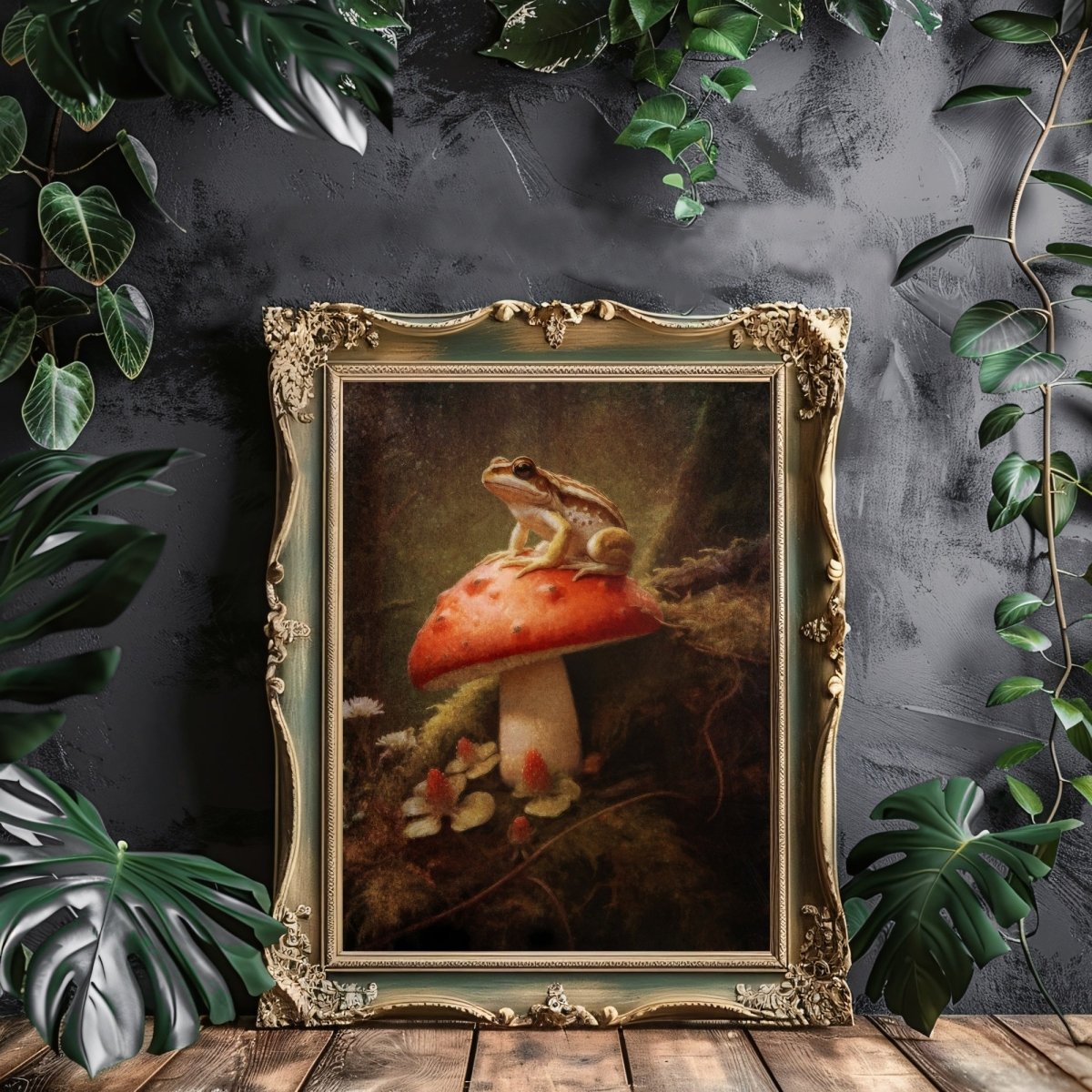 Moody Frog on Mushroom Gothic Wall Art Paper Poster Prints Dark Cottagecore Grunge Goblincore Vintage Botanical Decor Witchy Gothic Frog Mushroom Poster - Everything Pixel