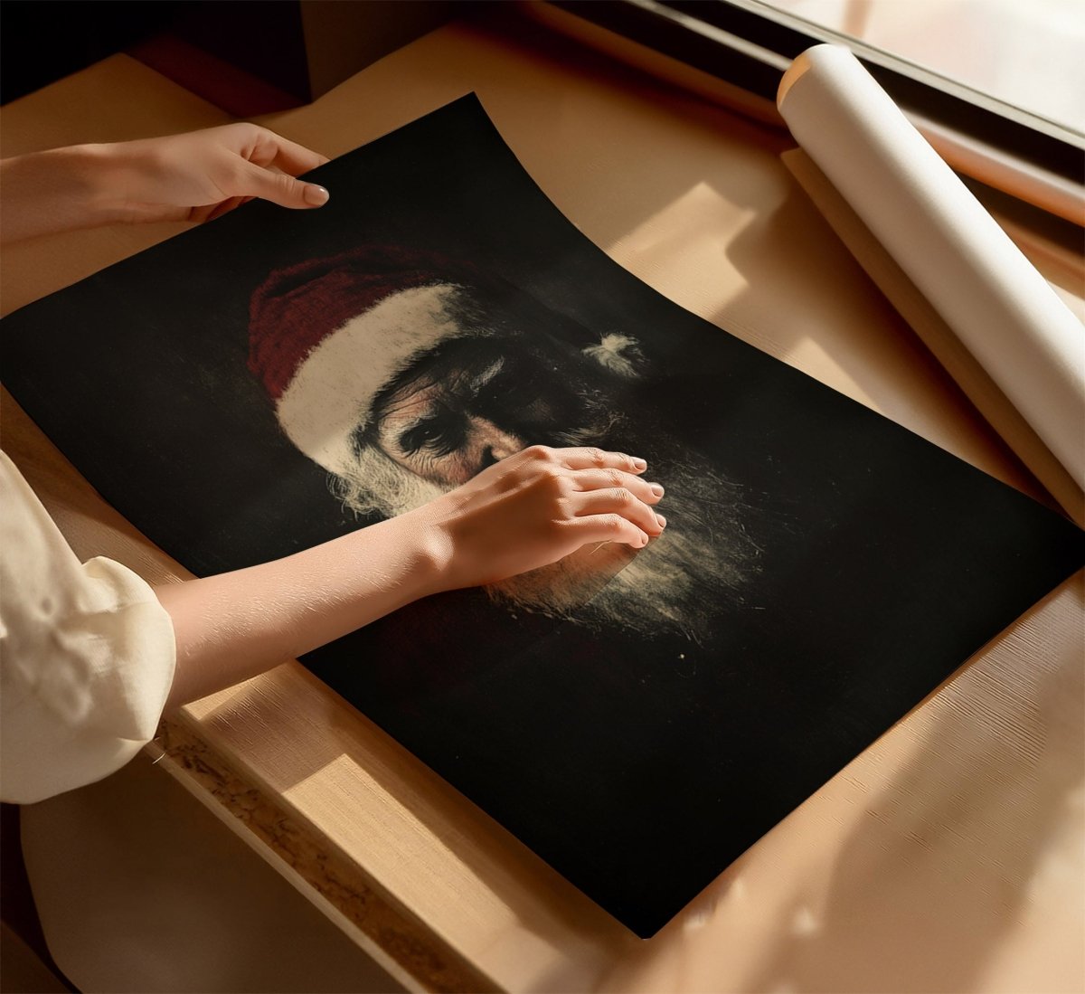 Moody Santa Claus Portrait - Atmospheric Christmas Wall Art Print for Dark Holiday Decor - Everything Pixel