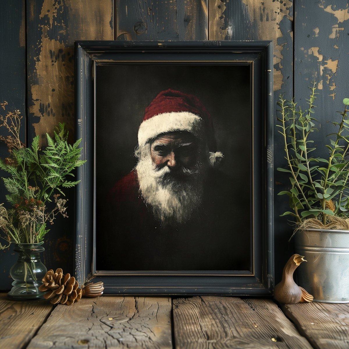 Moody Santa Claus Portrait - Atmospheric Christmas Wall Art Print for Dark Holiday Decor - Everything Pixel