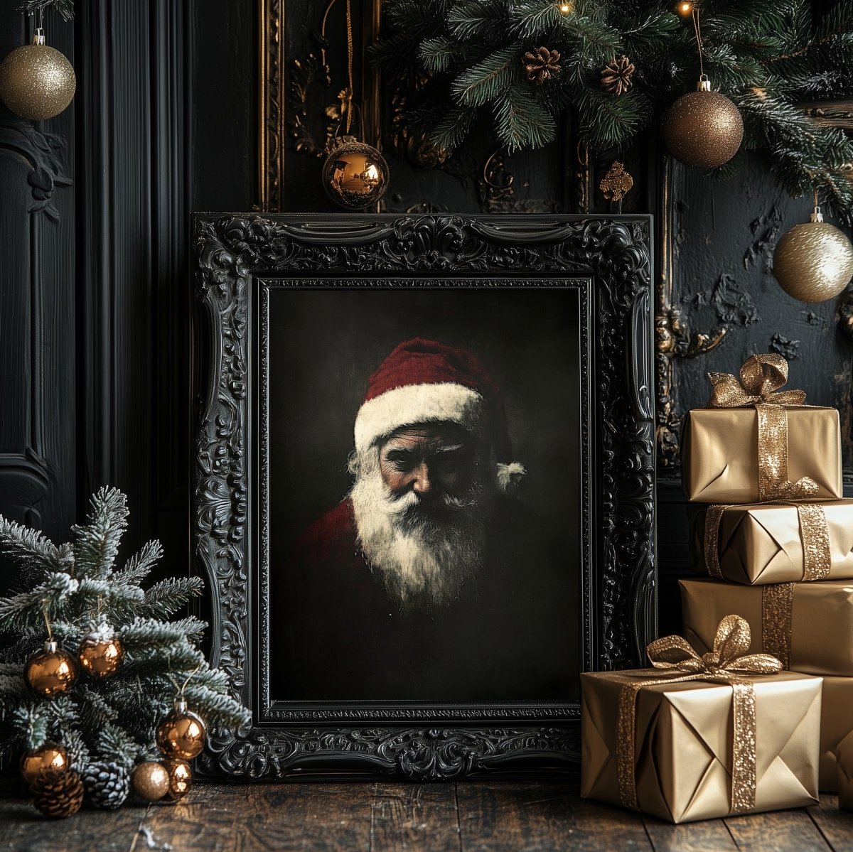 Moody Santa Claus Portrait - Atmospheric Christmas Wall Art Print for Dark Holiday Decor - Everything Pixel