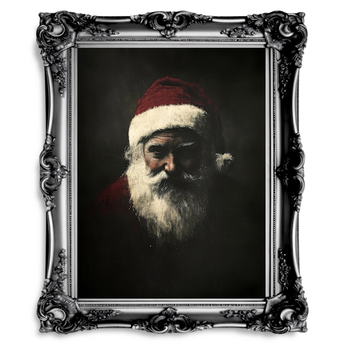 Moody Santa Claus Portrait - Atmospheric Christmas Wall Art Print for Dark Holiday Decor - Everything Pixel