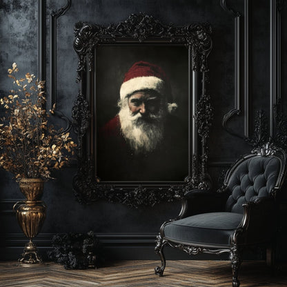 Moody Santa Claus Portrait - Atmospheric Christmas Wall Art Print for Dark Holiday Decor - Everything Pixel