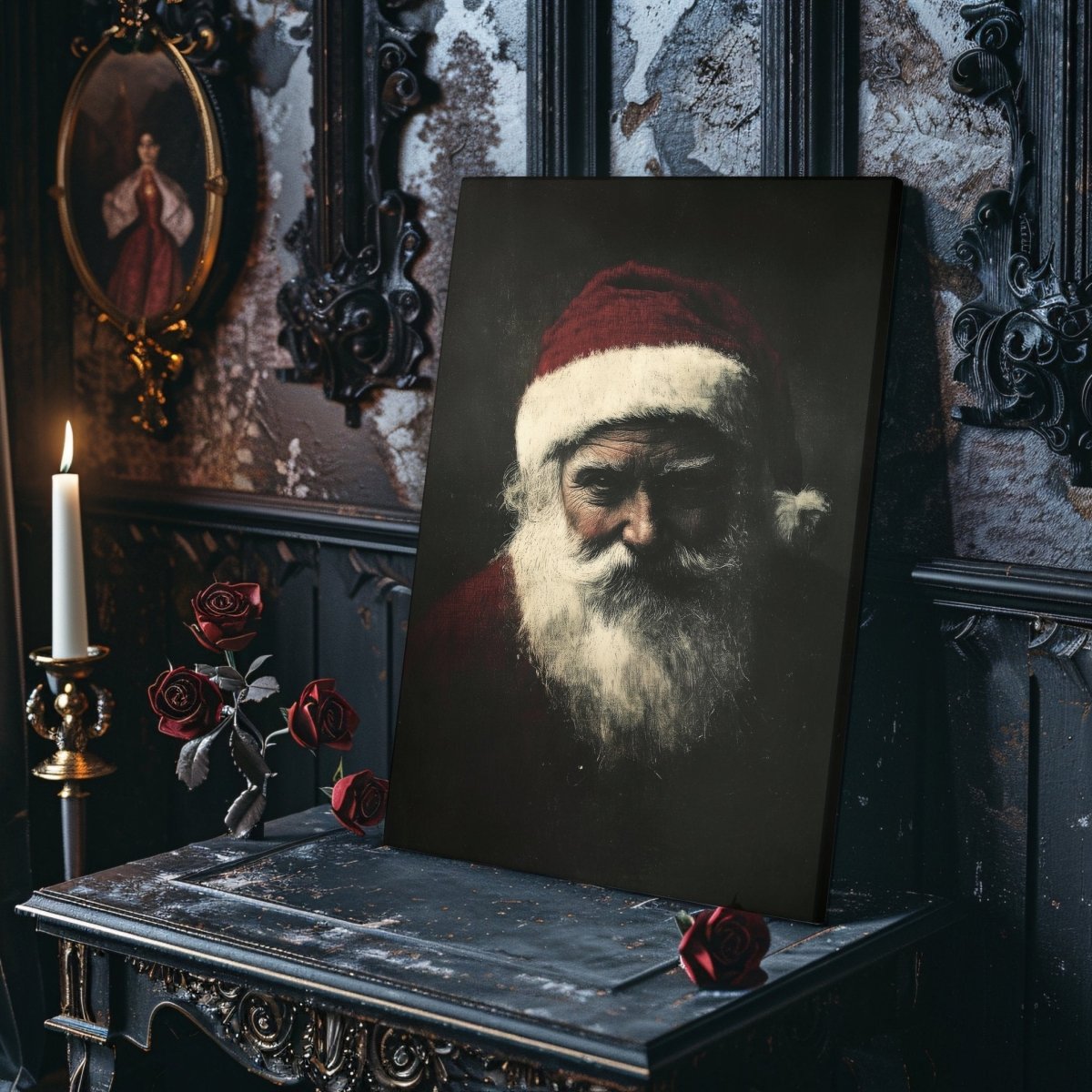 Moody Santa Claus Portrait - Dark Christmas Canvas Print for Gothic Holiday Decor - Everything Pixel