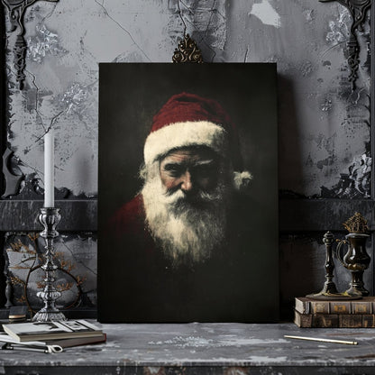 Moody Santa Claus Portrait - Dark Christmas Canvas Print for Gothic Holiday Decor - Everything Pixel