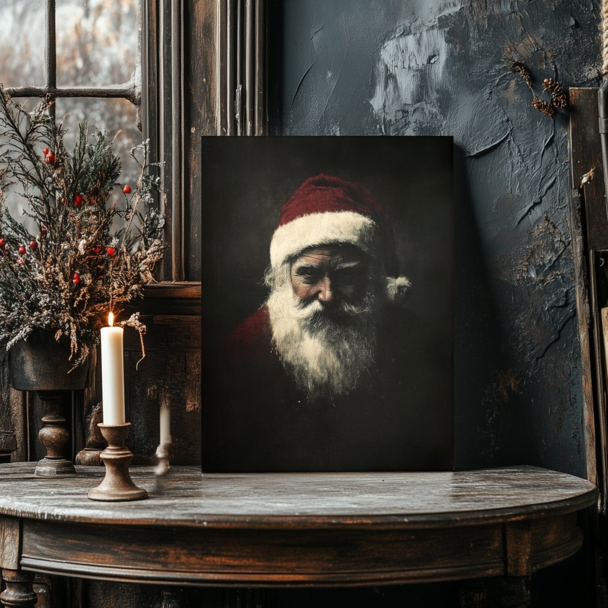 Moody Santa Claus Portrait - Dark Christmas Canvas Print for Gothic Holiday Decor - Everything Pixel