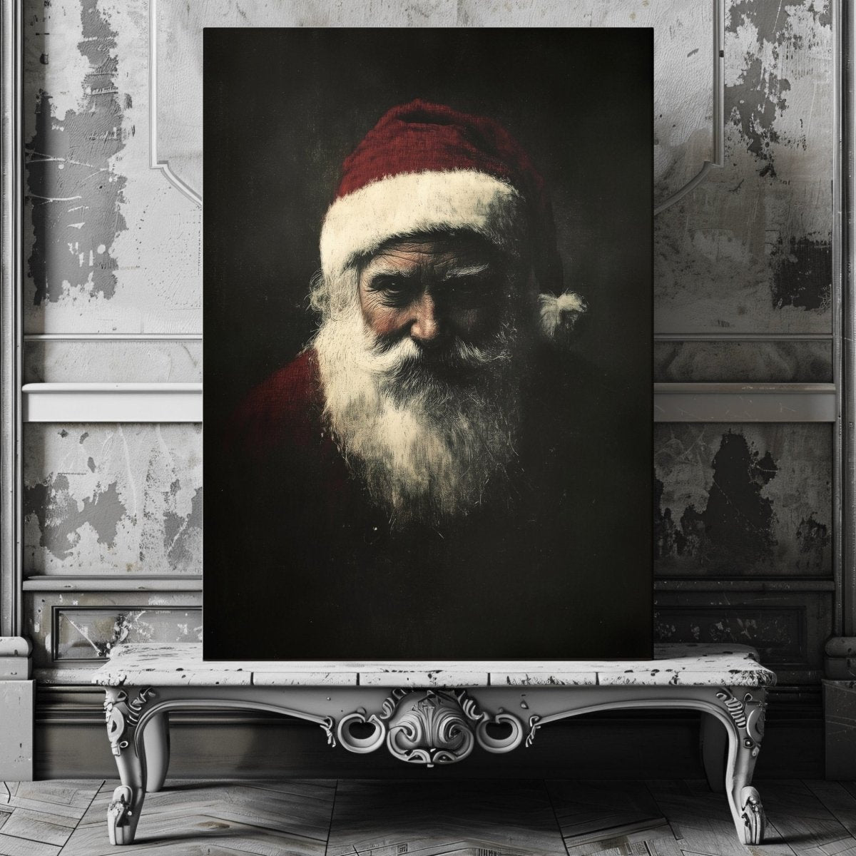 Moody Santa Claus Portrait - Dark Christmas Canvas Print for Gothic Holiday Decor - Everything Pixel