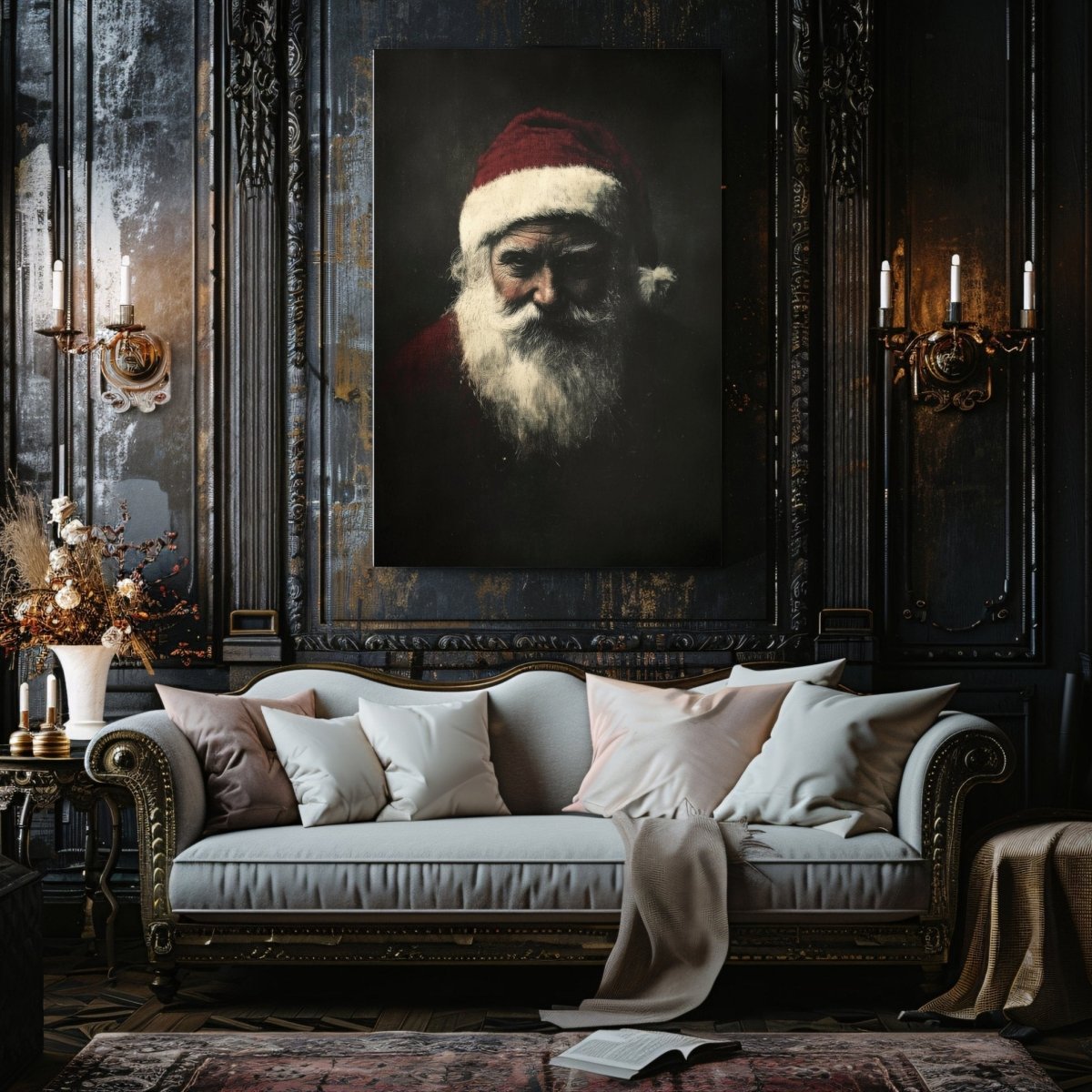 Moody Santa Claus Portrait - Dark Christmas Canvas Print for Gothic Holiday Decor - Everything Pixel