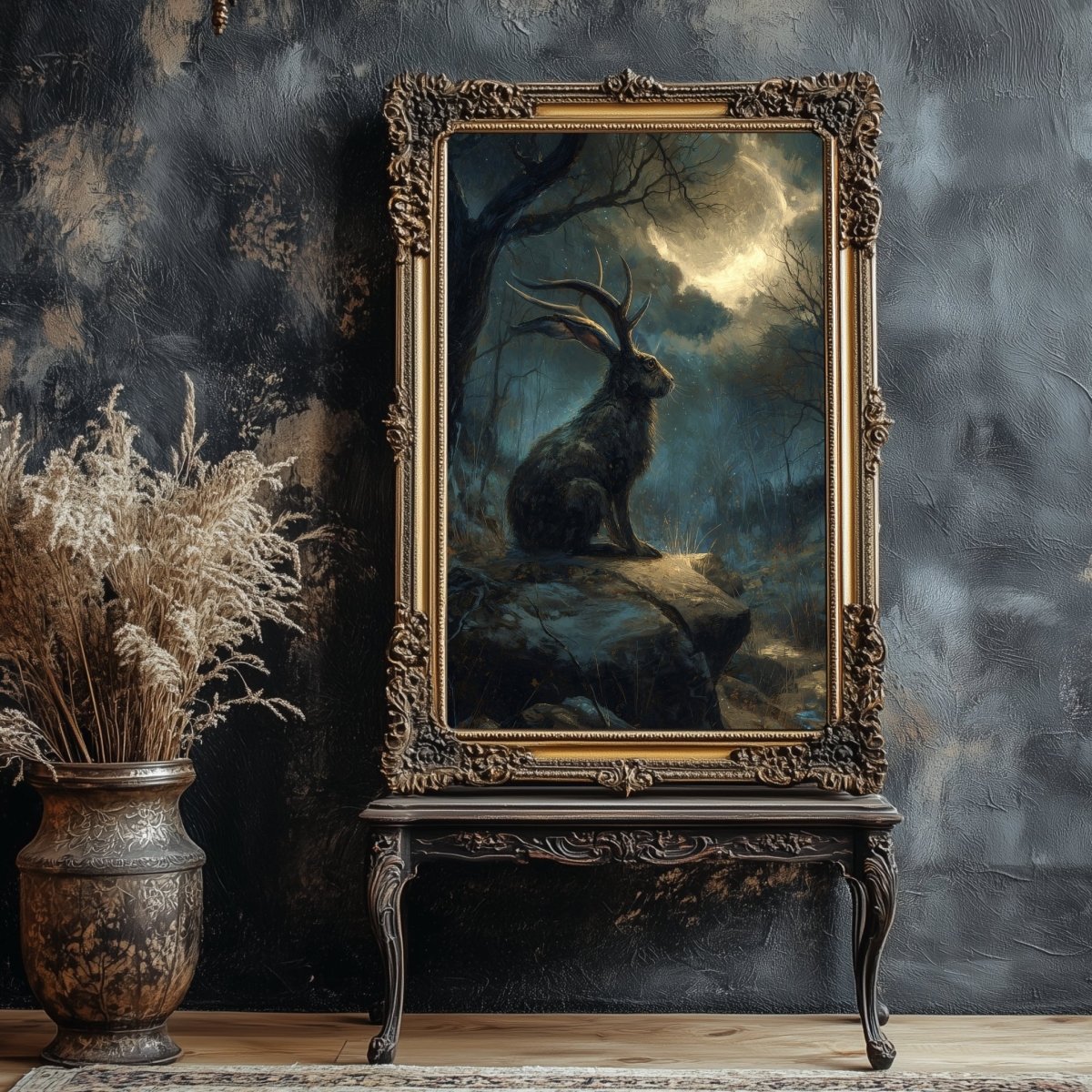Moonlit Jackalope Wall Art Print – Mystical American Folklore Cryptid Gothic Fantasy Decor - Everything Pixel