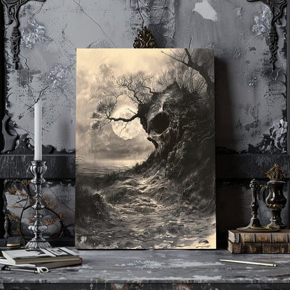 Moonlit Skull Rock - Eerie Autumn Landscape - Canvas Print - Everything Pixel