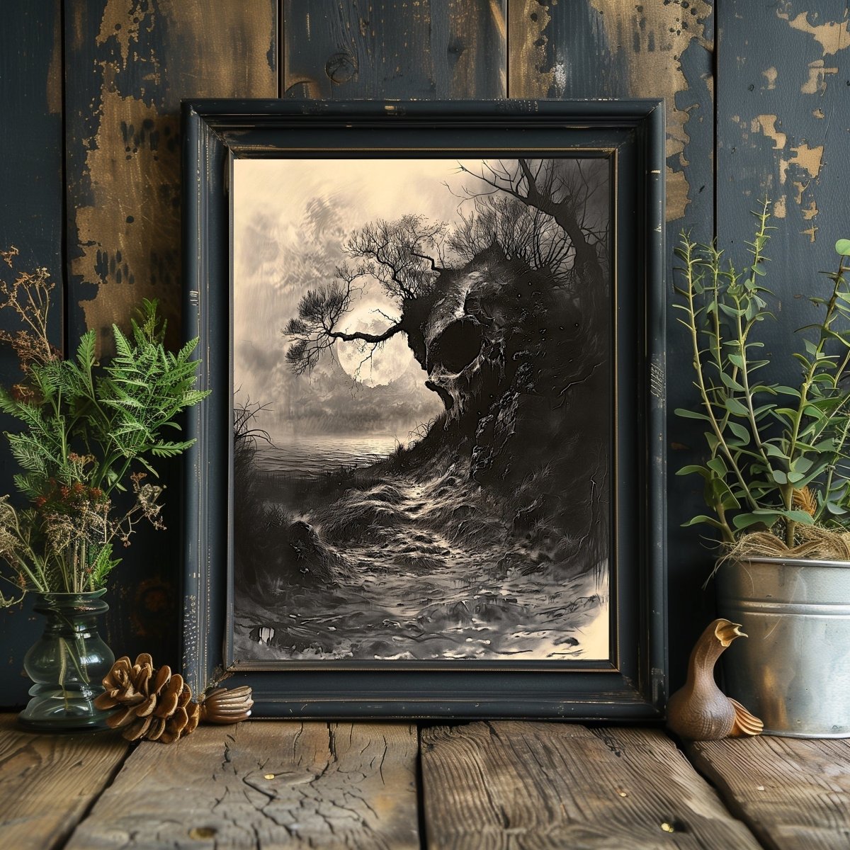 Moonlit Skull Rock - Eerie Autumn Landscape - Wall Art Print - Everything Pixel