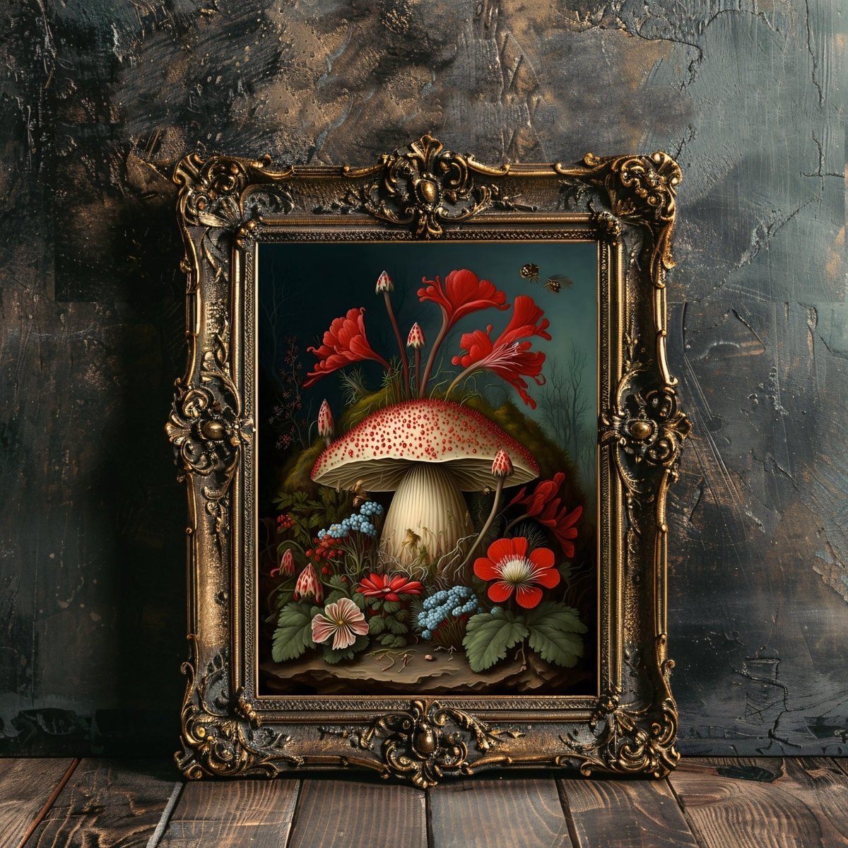 Mushrooms and Flowers in Woodland Gothic Wall Art, Dark Academia, Goblincore, Botanical Decor, Witchy Gothic Cottagecore, Mushroom Art Paper Poster Prints - Everything Pixel
