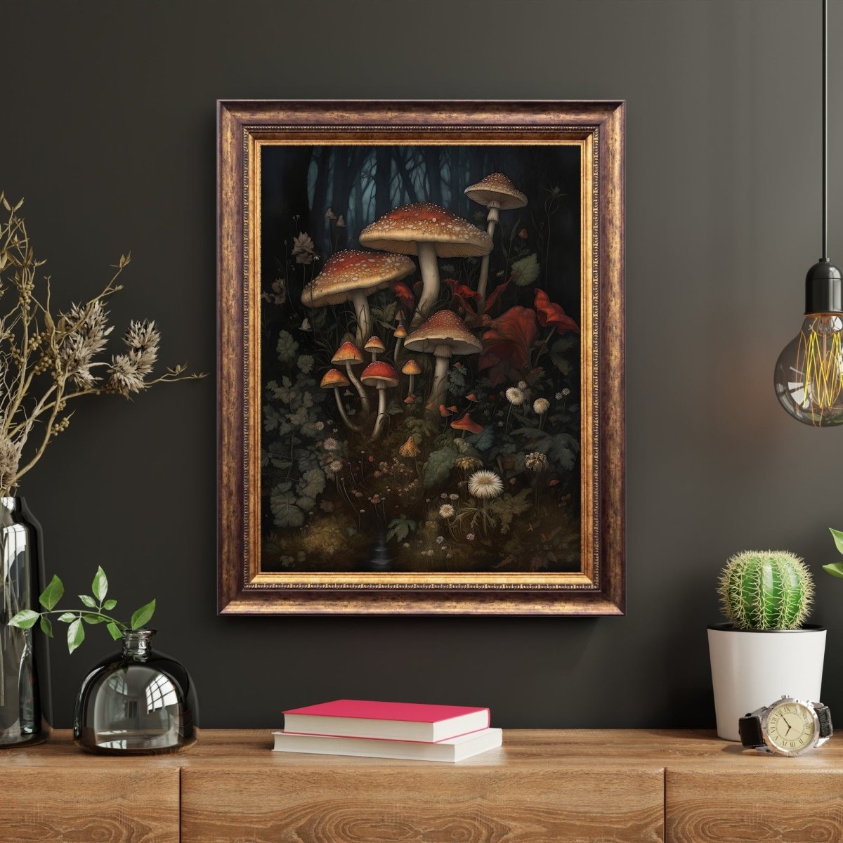 Mushrooms in Woodland Gothic Wall Art Dark Academia, Goblincore, Vintage Botanical Decor, Witchy Gothic Cottagecore, Mushroom Paper Poster Prints - Everything Pixel