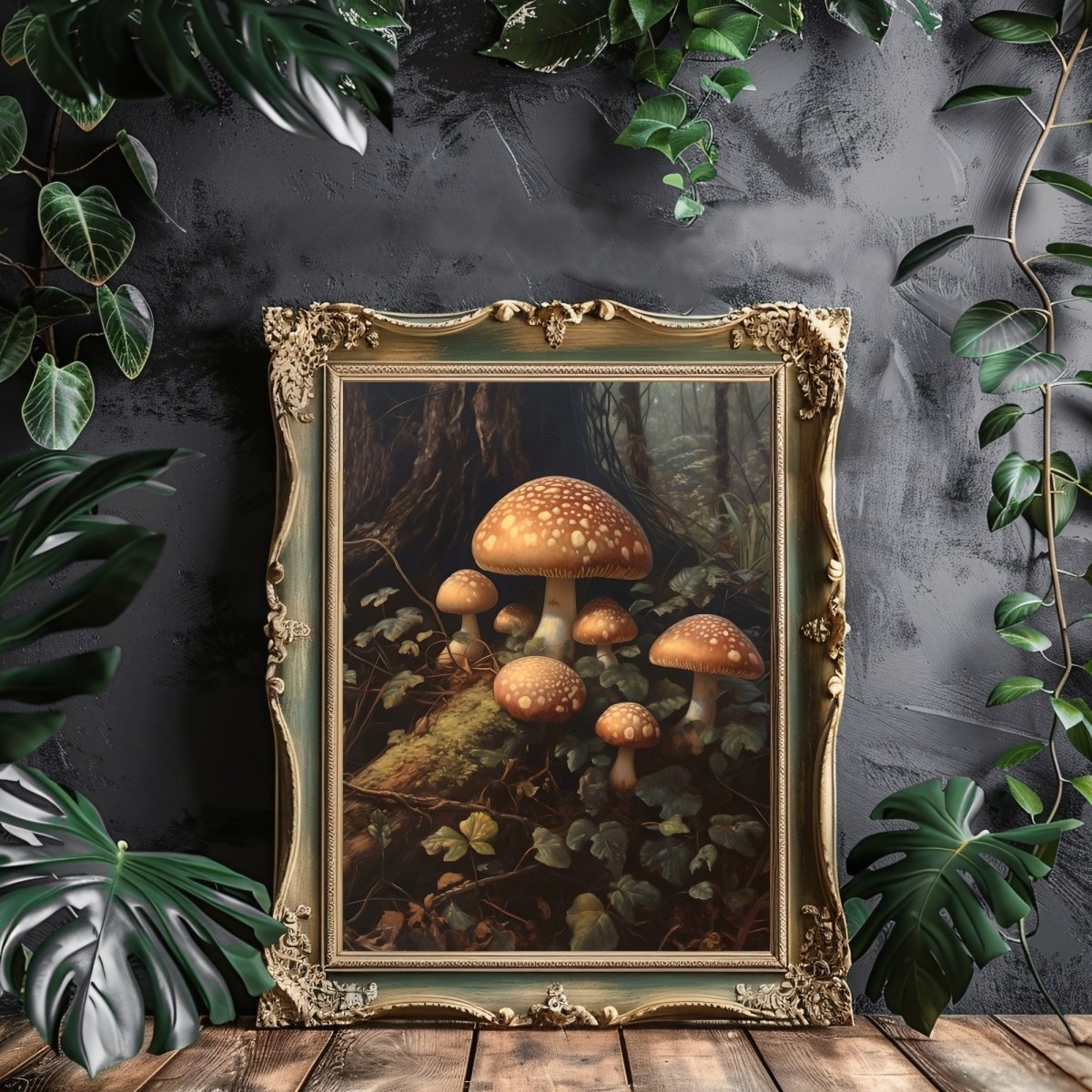 Mushrooms in Woodland Gothic Wall Art Dark Academia, Goblincore, Vintage Botanical Decor, Witchy Gothic Cottagecore, Mushroom Paper Poster Prints - Everything Pixel