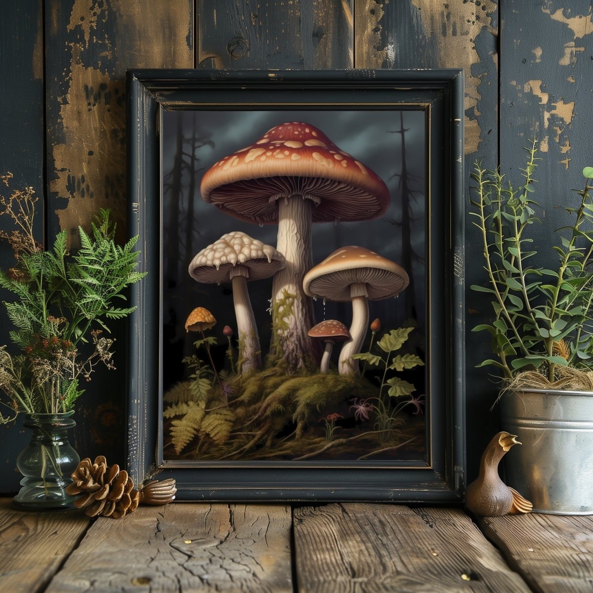 Mushrooms in Woodland Gothic Wall Art Paper Poster Prints Dark Academia Goblincore Vintage Botanical Decor Witchy Gothic Mushroom Poster - Everything Pixel