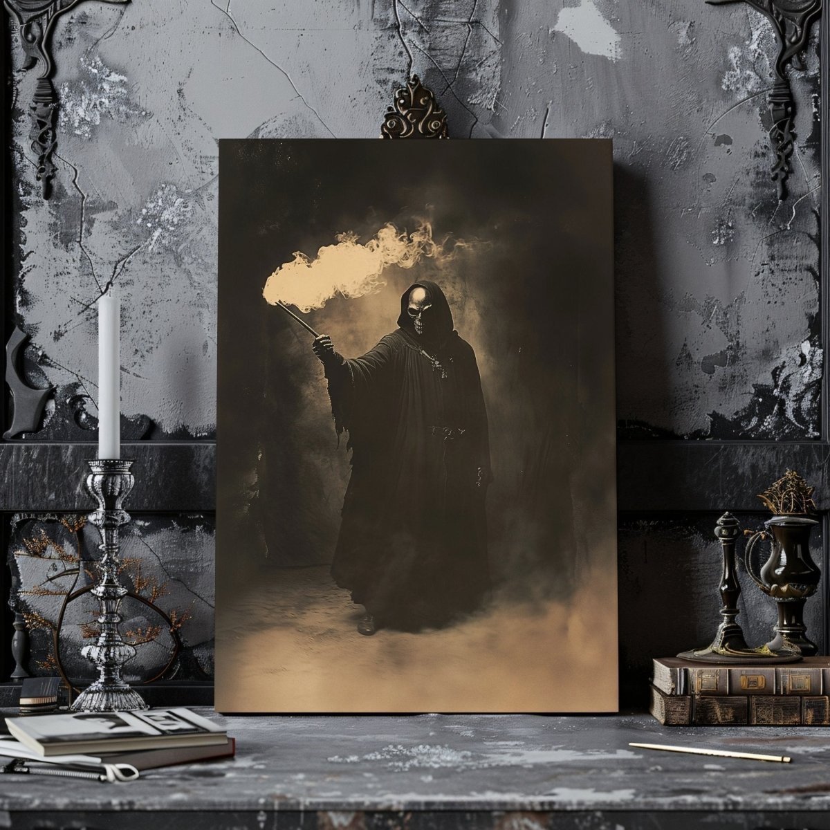 Mysterious Dark Wizard Canvas Print - Gothic Witchcore Fantasy Art - Everything Pixel