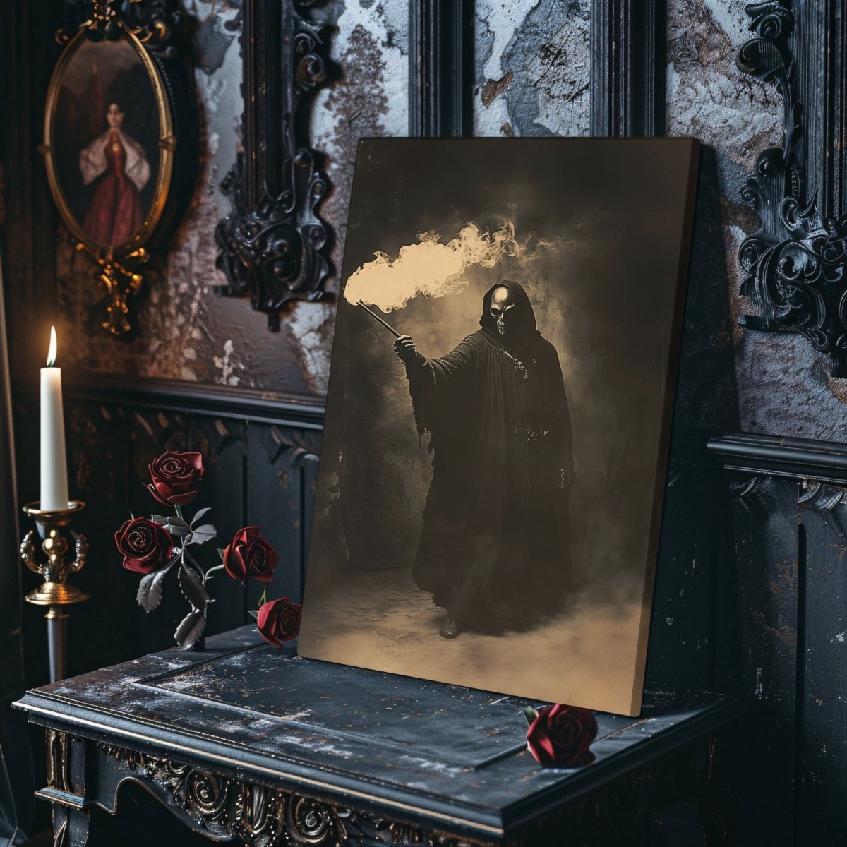 Mysterious Dark Wizard Canvas Print - Gothic Witchcore Fantasy Art - Everything Pixel