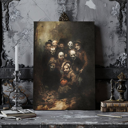 Mysterious Halloween Gathering Canvas Print - Macabre Decor, Spooky Vintage Art - Everything Pixel