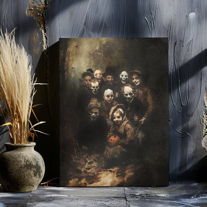 Mysterious Halloween Gathering Canvas Print - Macabre Decor, Spooky Vintage Art - Everything Pixel