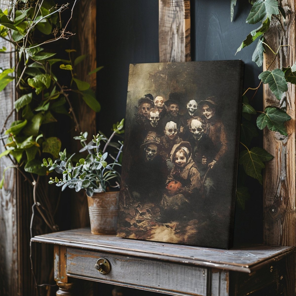 Mysterious Halloween Gathering Canvas Print - Macabre Decor, Spooky Vintage Art - Everything Pixel