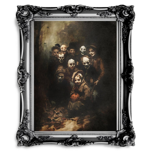 Mysterious Halloween Gathering Wall Art Print - Macabre Decor, Spooky Vintage Art - Everything Pixel