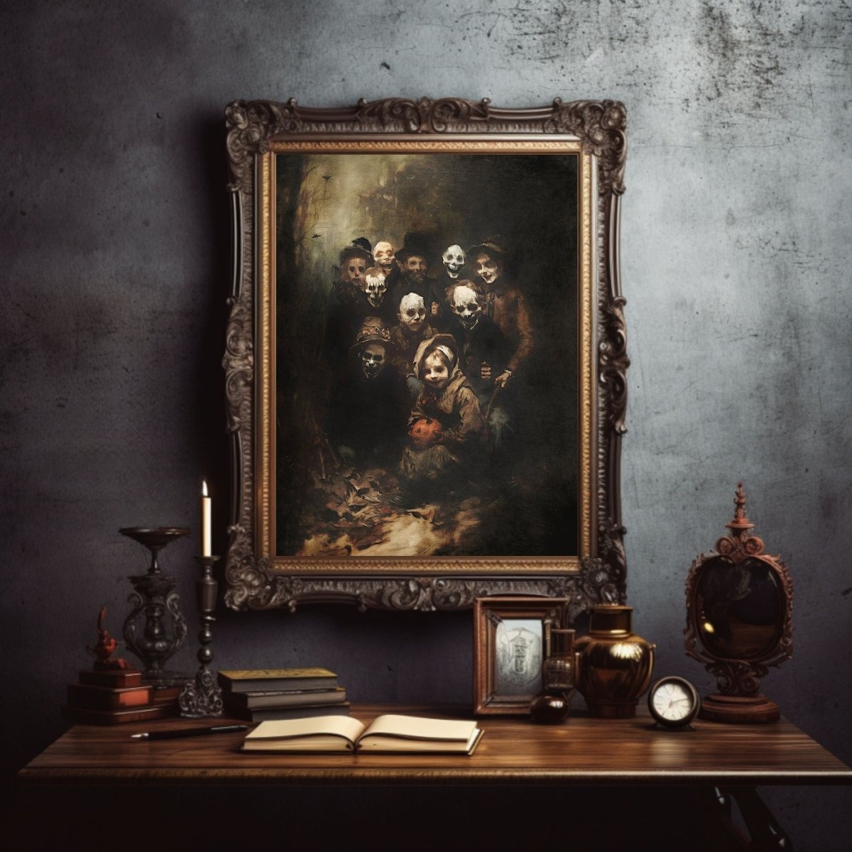 Mysterious Halloween Gathering Wall Art Print - Macabre Decor, Spooky Vintage Art - Everything Pixel