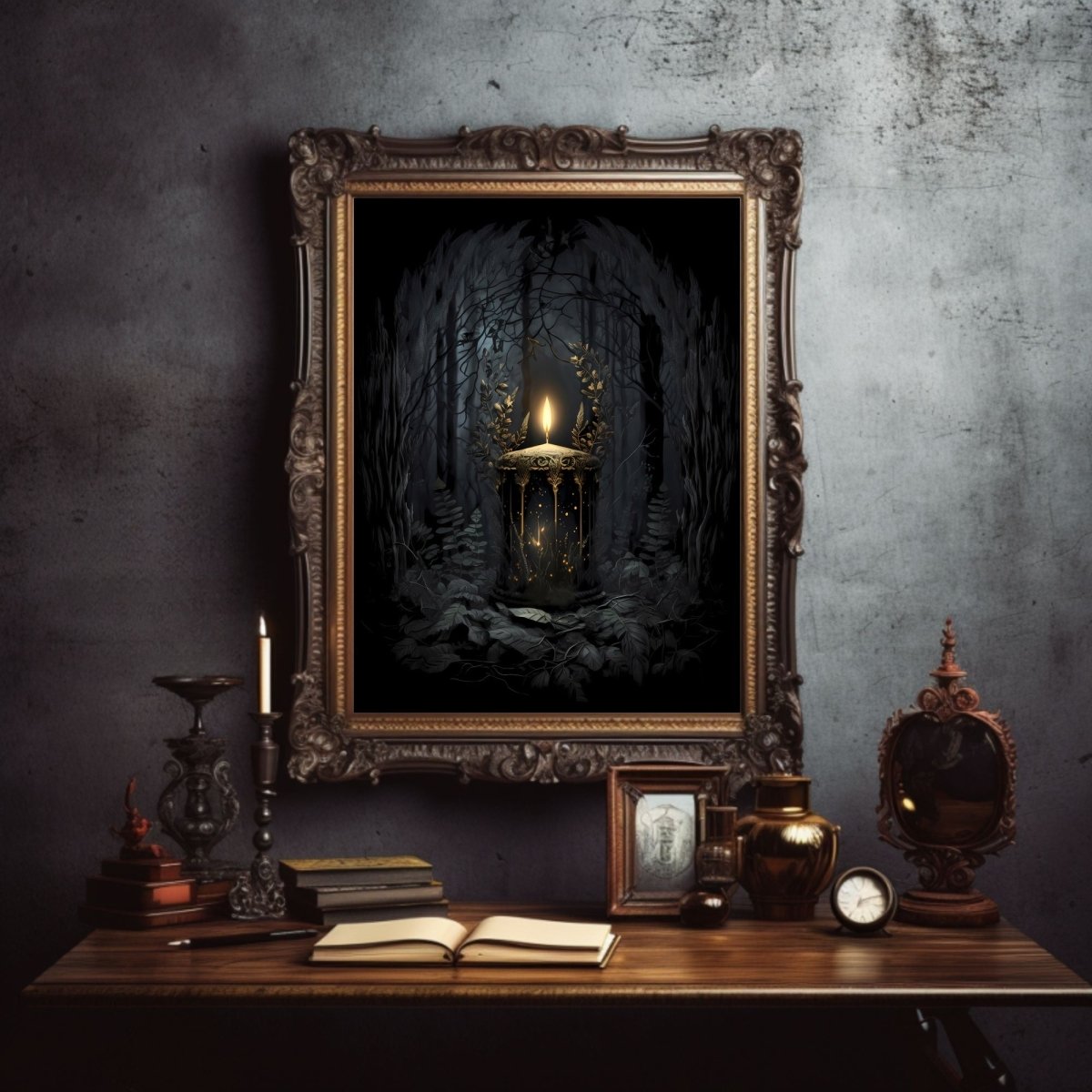 Mystic Candle in Woodland Gothic Wall Art Paper Poster Prints Wall Art Dark Fairycore Gothic Artwork Witchy Decor Mystical Artwork Goblincore Print - Everything Pixel