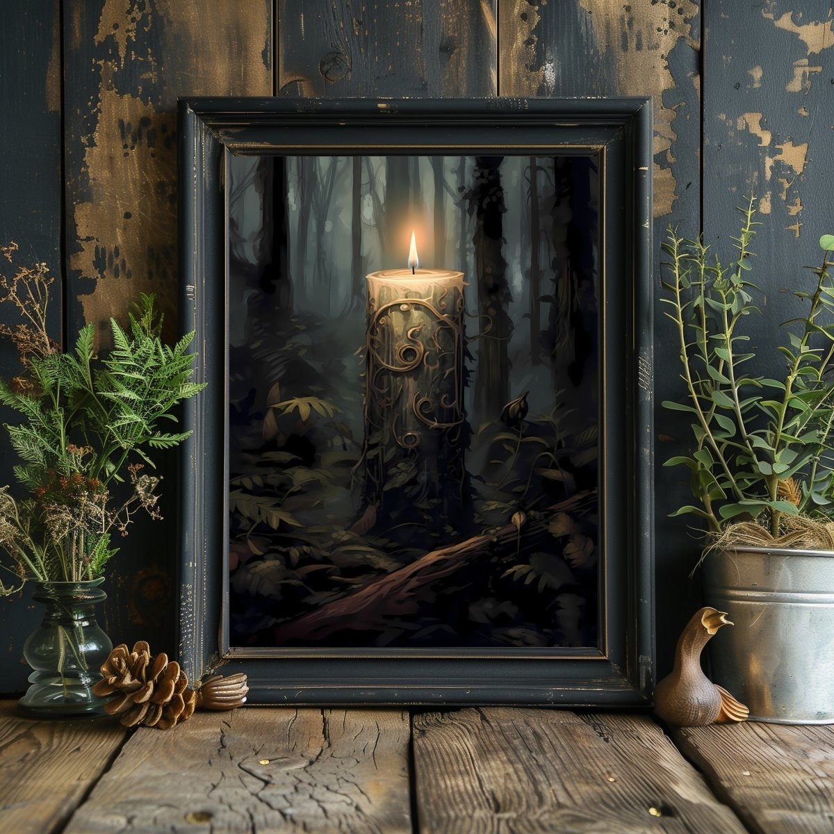 Mystic Spirit Candle in Woodland Gothic Wall Art Paper Poster Prints Wall Art Dark Fairycore Gothic Artwork Witchy Decor Mystical Artwork Goblincore - Everything Pixel