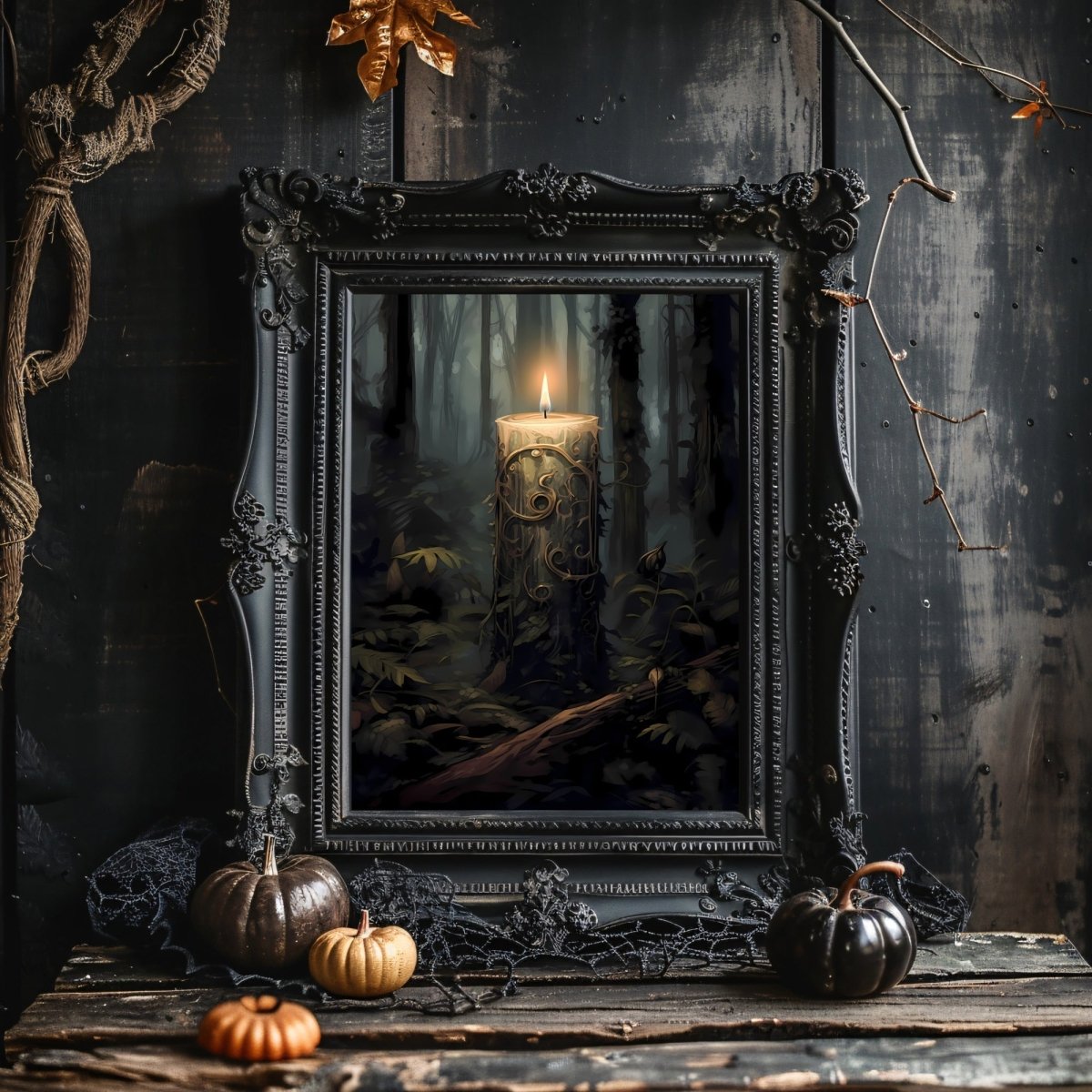 Mystic Spirit Candle in Woodland Gothic Wall Art Paper Poster Prints Wall Art Dark Fairycore Gothic Artwork Witchy Decor Mystical Artwork Goblincore - Everything Pixel
