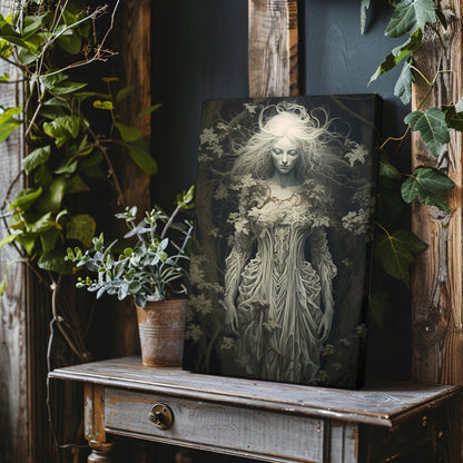 Mystical Enchantress Canvas Print – Ethereal Forest Spirit in Dark Fantasy Scene - Everything Pixel