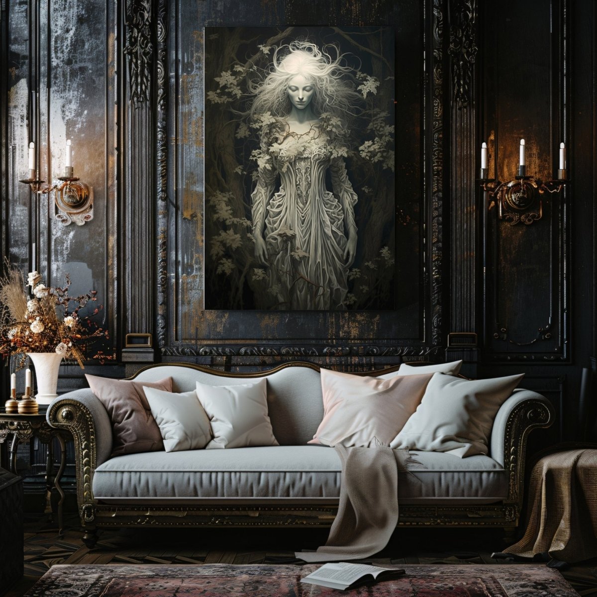 Mystical Enchantress Canvas Print – Ethereal Forest Spirit in Dark Fantasy Scene - Everything Pixel