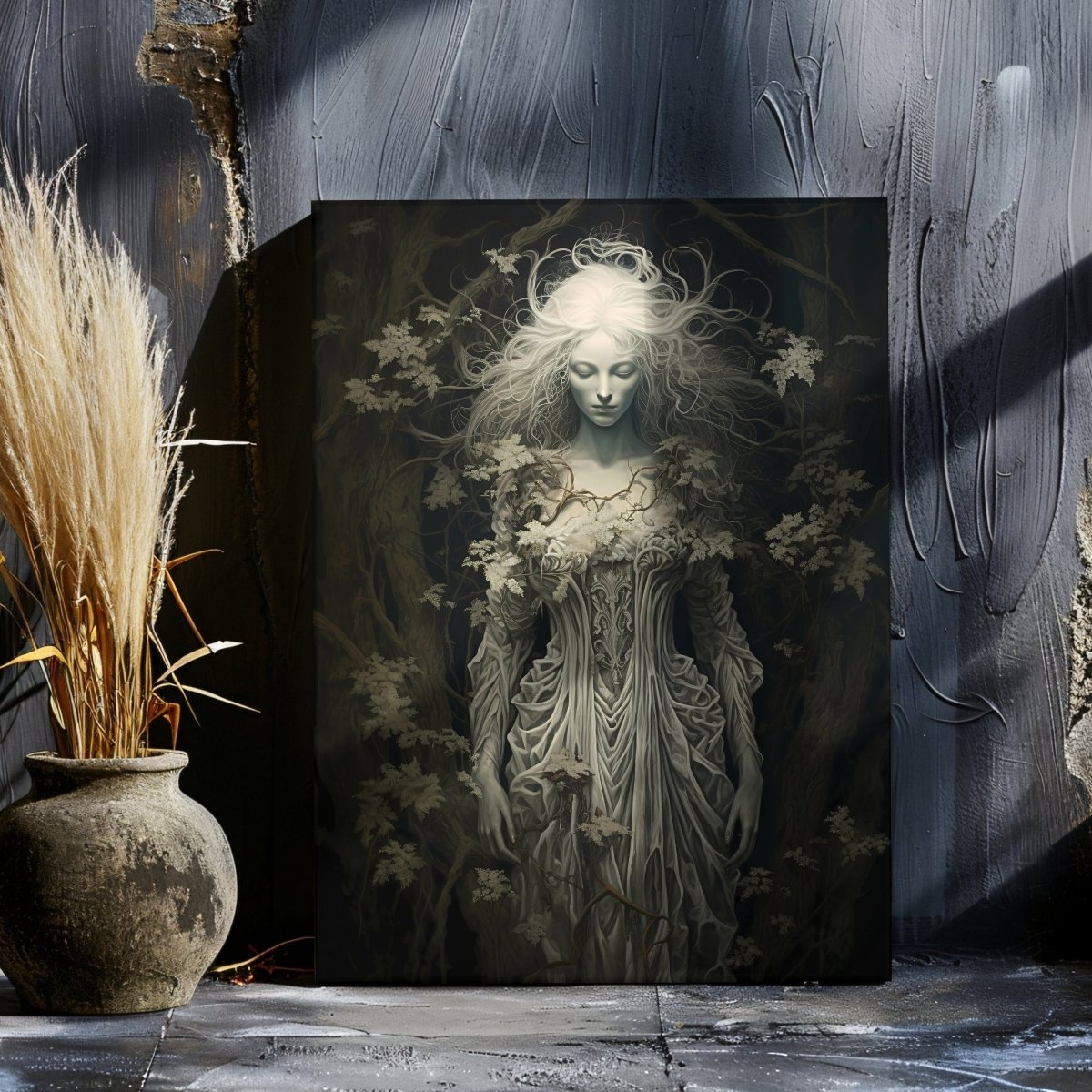 Mystical Enchantress Canvas Print – Ethereal Forest Spirit in Dark Fantasy Scene - Everything Pixel