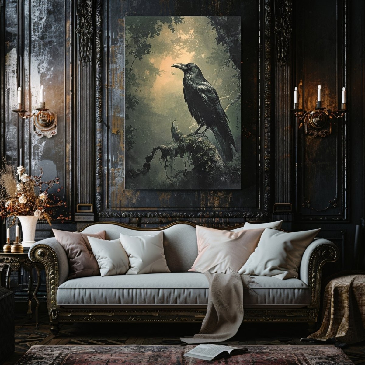 Mystical Raven Canvas Print - Dark Gothic Forest Art, Moody Woodland Decor, Edgar Allen Poe Inspired Artwork - Everything Pixel