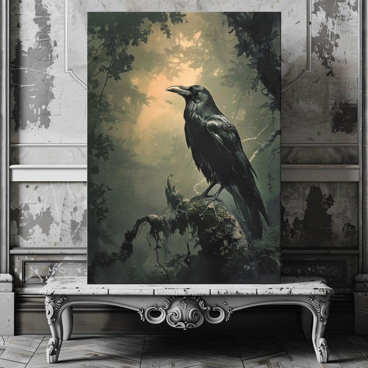 Mystical Raven Canvas Print - Dark Gothic Forest Art, Moody Woodland Decor, Edgar Allen Poe Inspired Artwork - Everything Pixel