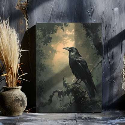 Mystical Raven Canvas Print - Dark Gothic Forest Art, Moody Woodland Decor, Edgar Allen Poe Inspired Artwork - Everything Pixel