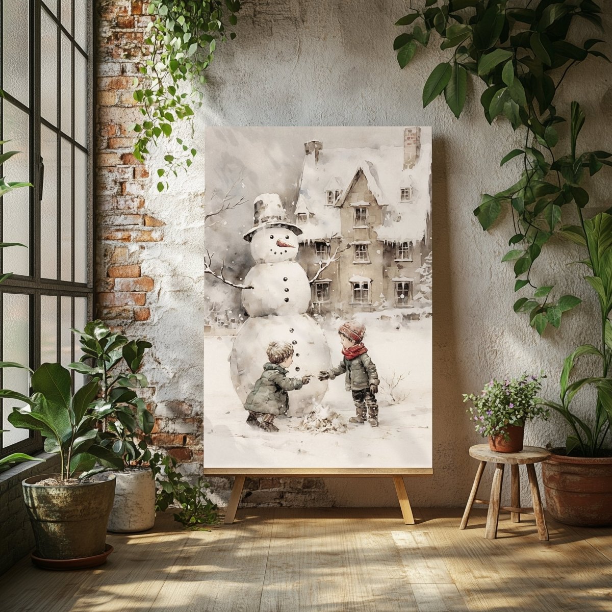 Nostalgic Winter Fun Canvas Print - Farmhouse Holiday Decor, Vintage Christmas Art - Everything Pixel