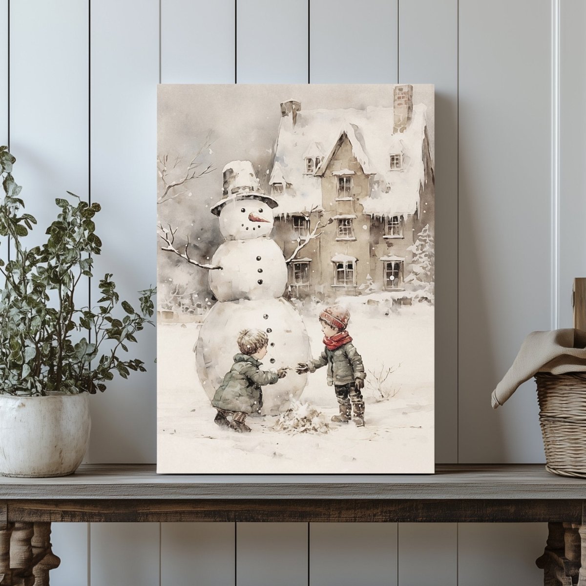 Nostalgic Winter Fun Canvas Print - Farmhouse Holiday Decor, Vintage Christmas Art - Everything Pixel